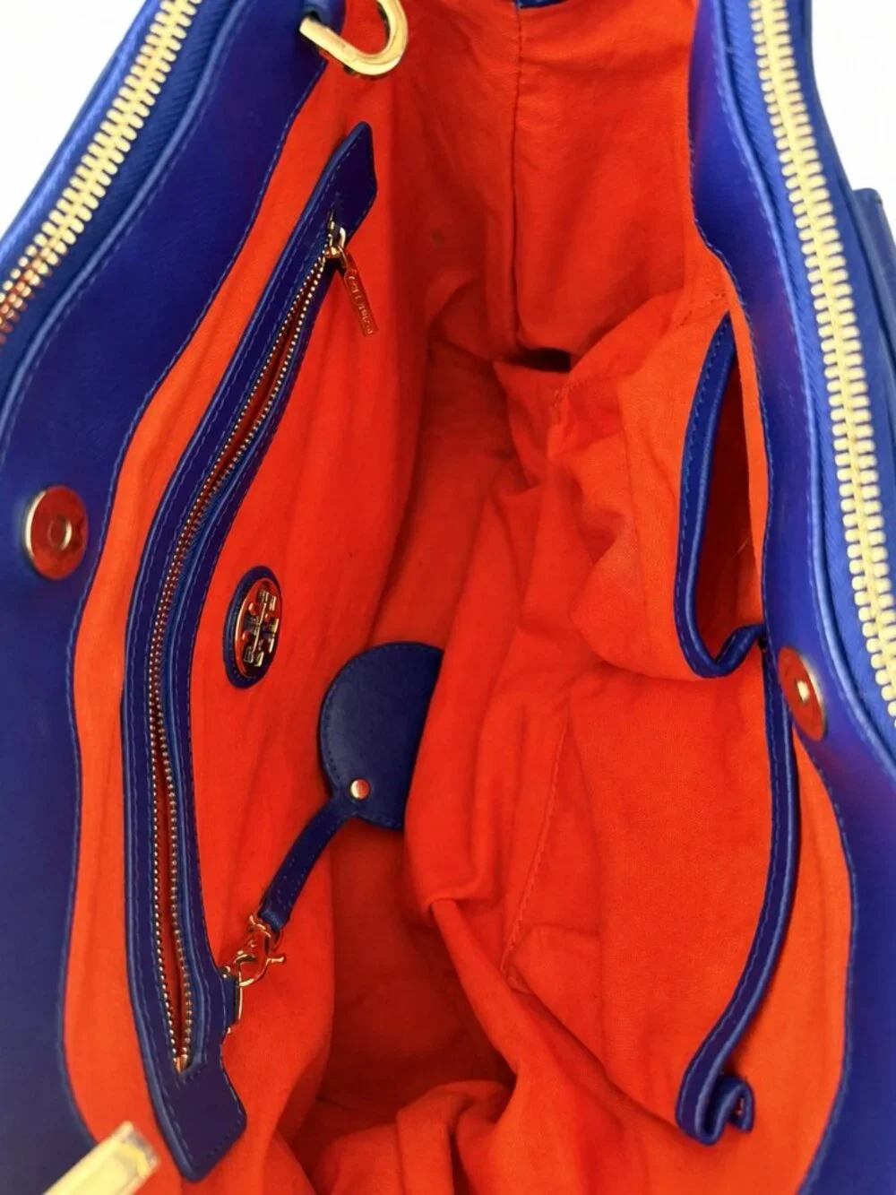Tory Burch Blue Leather Double Zip Tote Bag